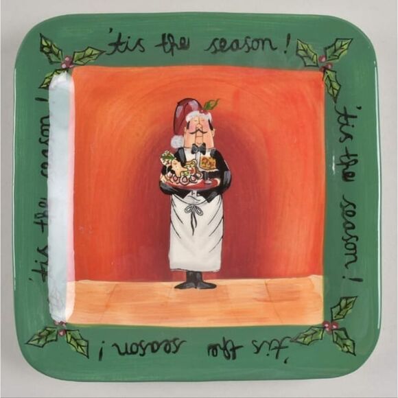 🩵Fat Chef Holiday Green "Tis the Season" Square Salad/Dessert Plates Set of 4 - Picture 9 of 13